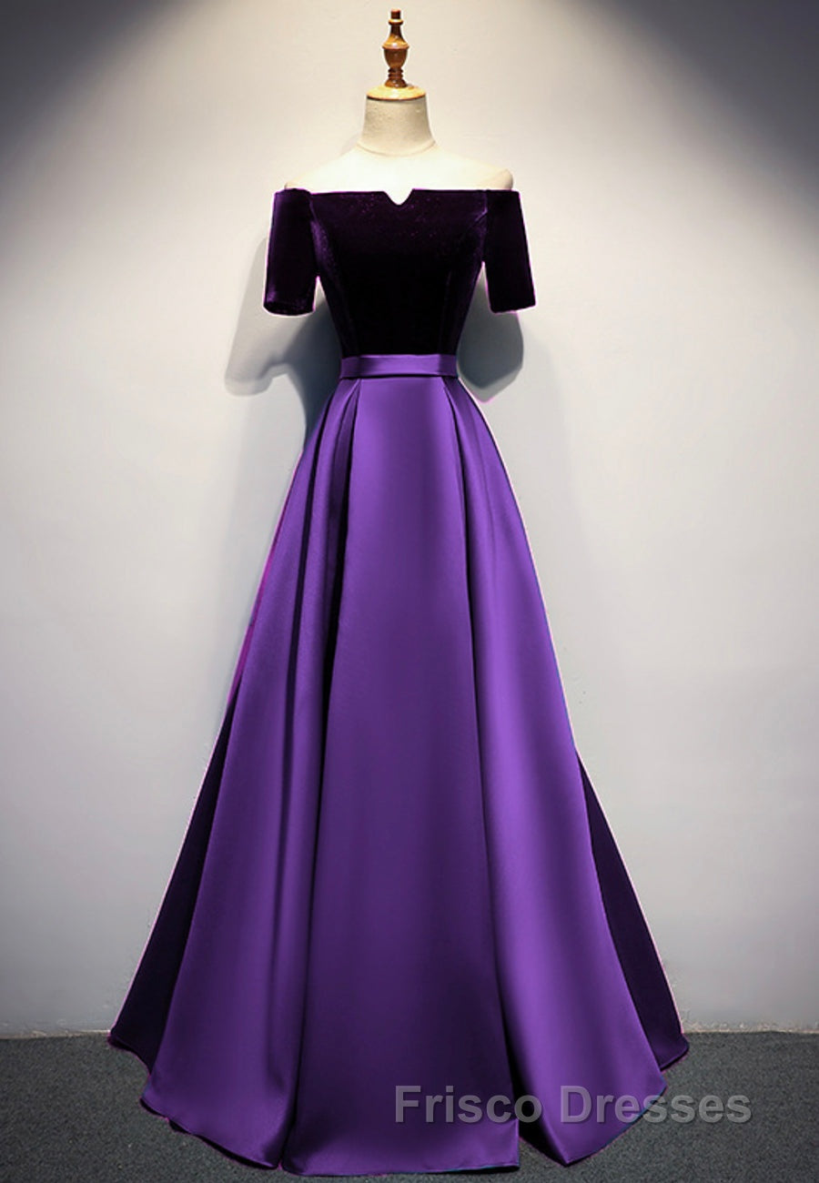 Elegant Velvet Satin Long Formal Prom Dress, A-Line Evening Dress