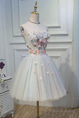 Lovely Strapless Tulle Lace Knee Length Prom Dress, A-Line Party Dress