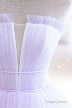 Purple Strapless Tulle Long Formal Gown, Purple A-Line Evening Dress