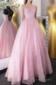 Cute Tulle Sequins Long Formal Prom Dress, A-Line Backless Evening Dress