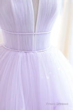 Purple Strapless Tulle Long Formal Gown, Purple A-Line Evening Dress