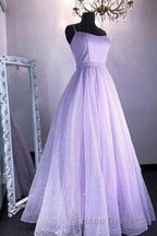 Cute Tulle Sequins Long Formal Prom Dress, A-Line Backless Evening Dress
