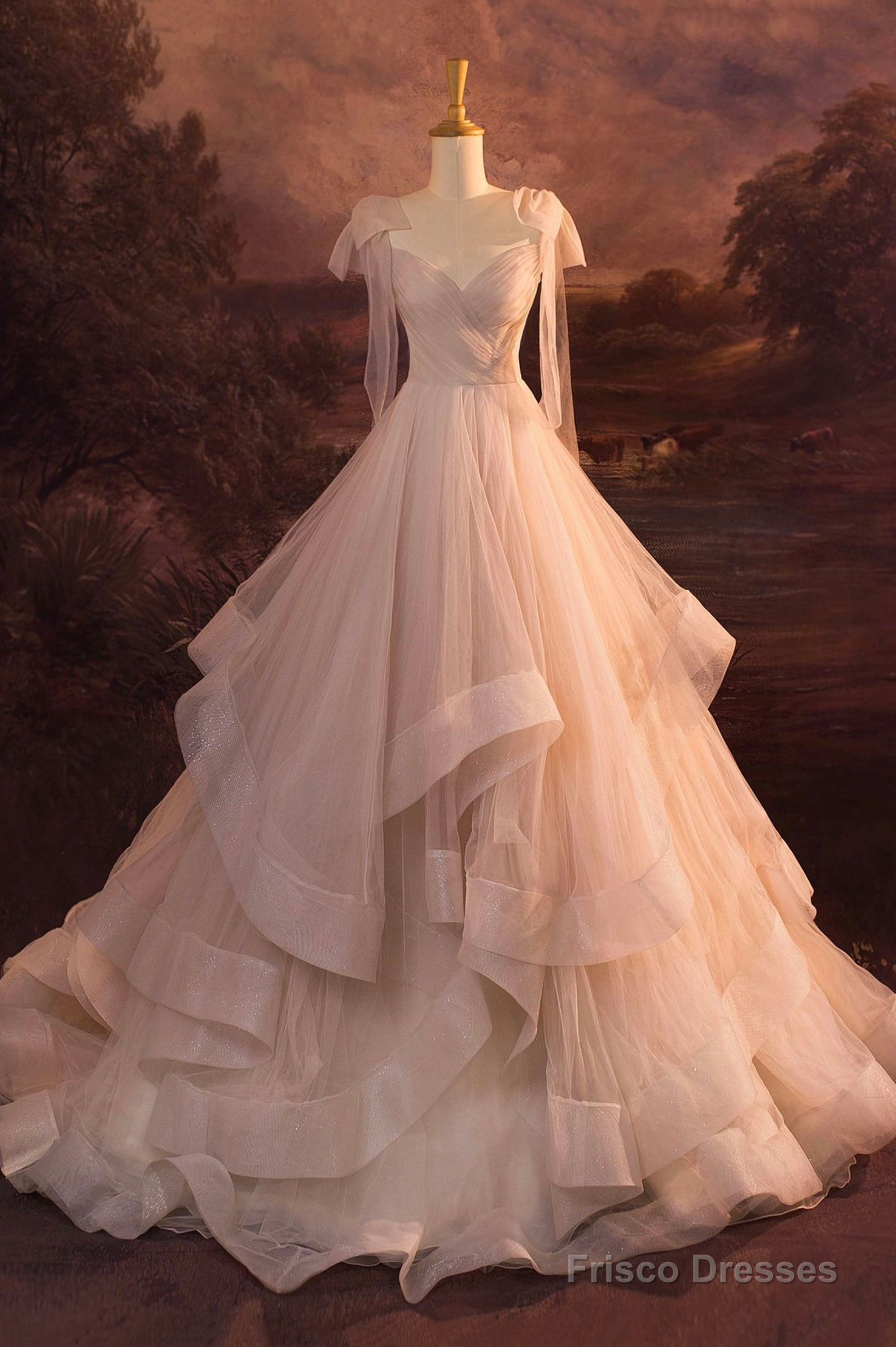 V-Neck Tulle Long Ball Gown, A-Line Formal Evening Gown Secondary image