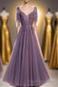 Purple Tulle Lace Long Formal Prom Dress, A-Line Evening Party Dress