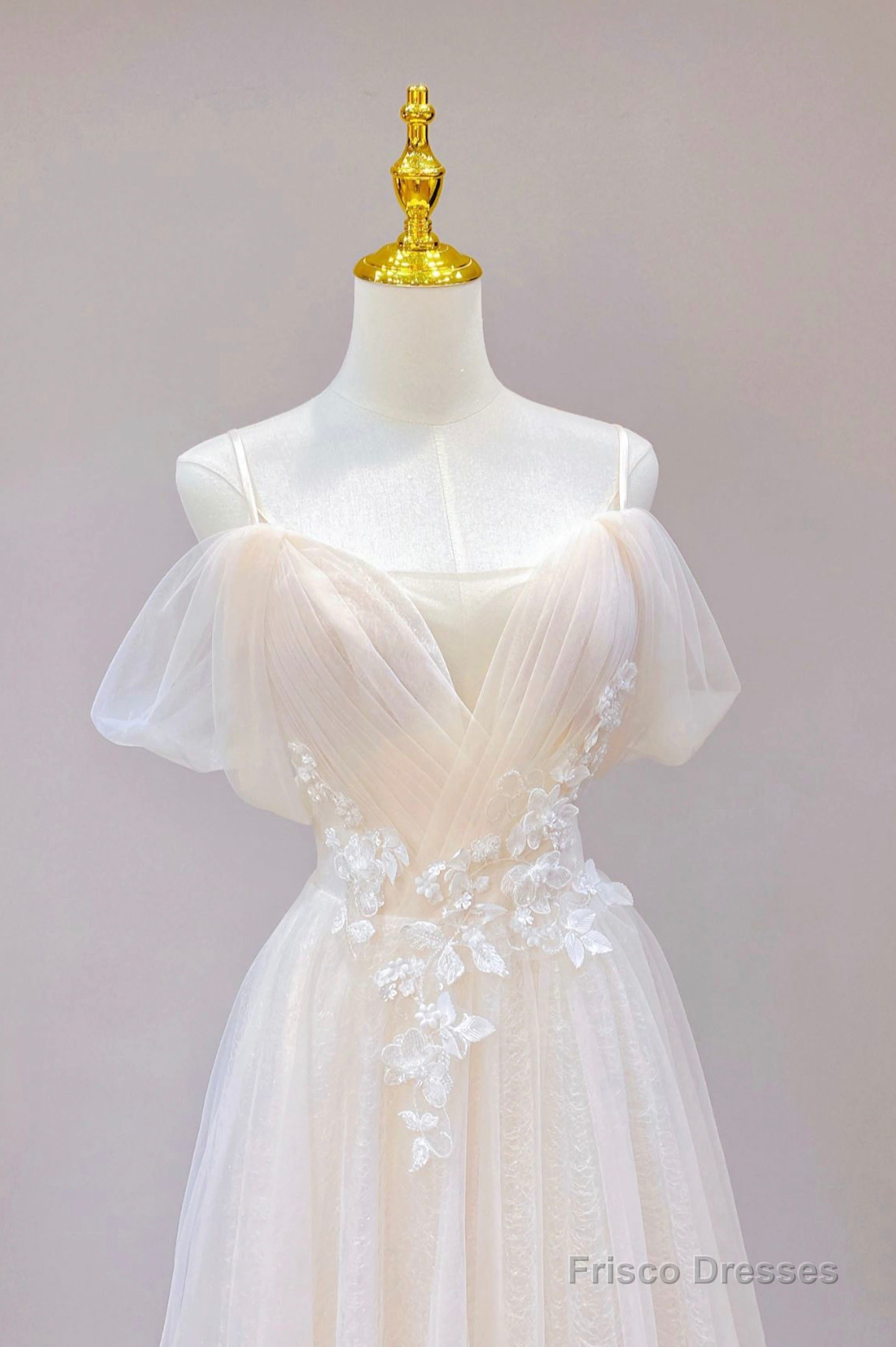 Champagne Tulle Long Prom Dress, Lovely Lace Formal Evening Dress Secondary image