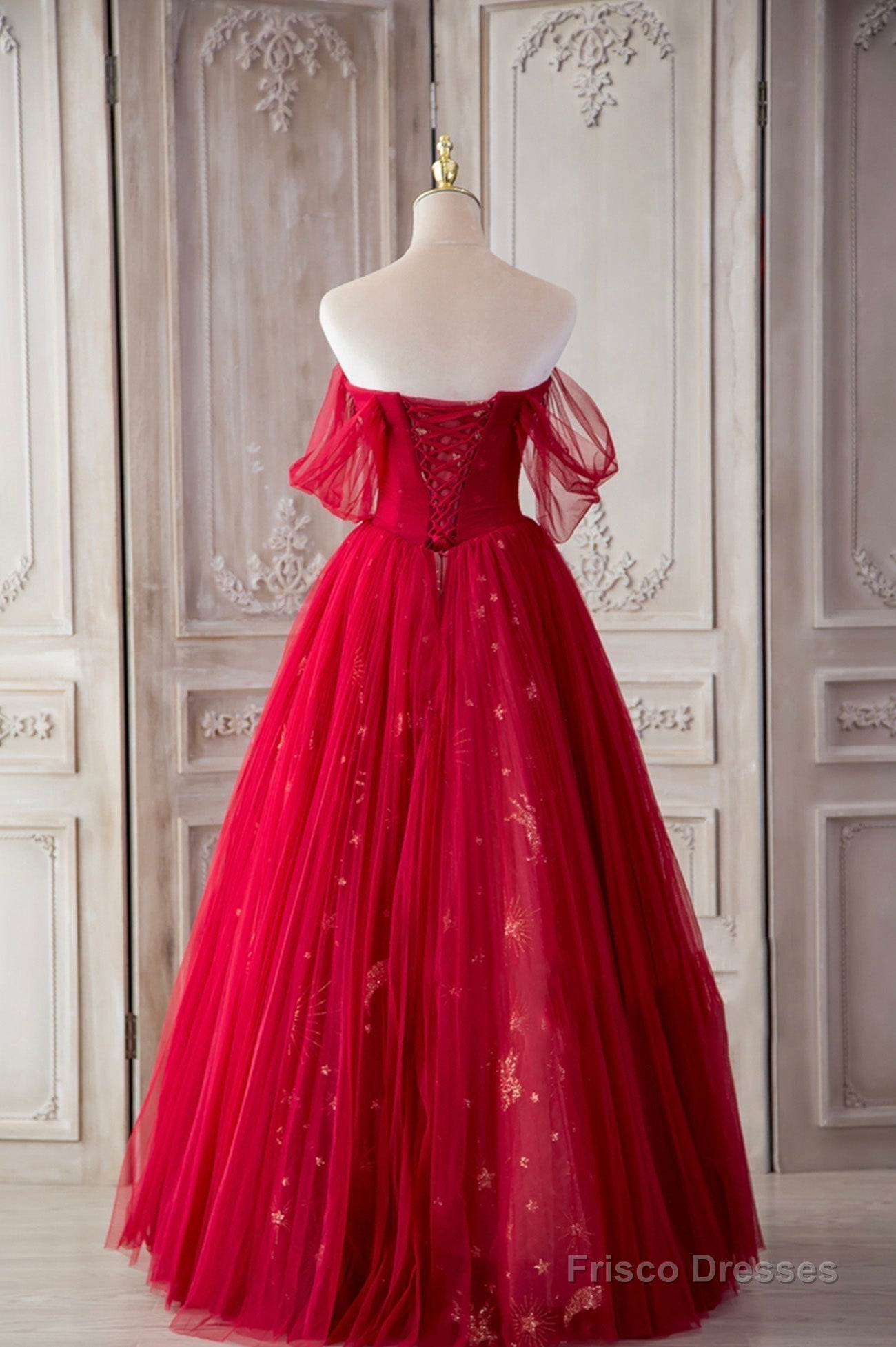 Red Tulle Long Prom Dresses, A-Line Off the Shoulder Formal Dresses Secondary image