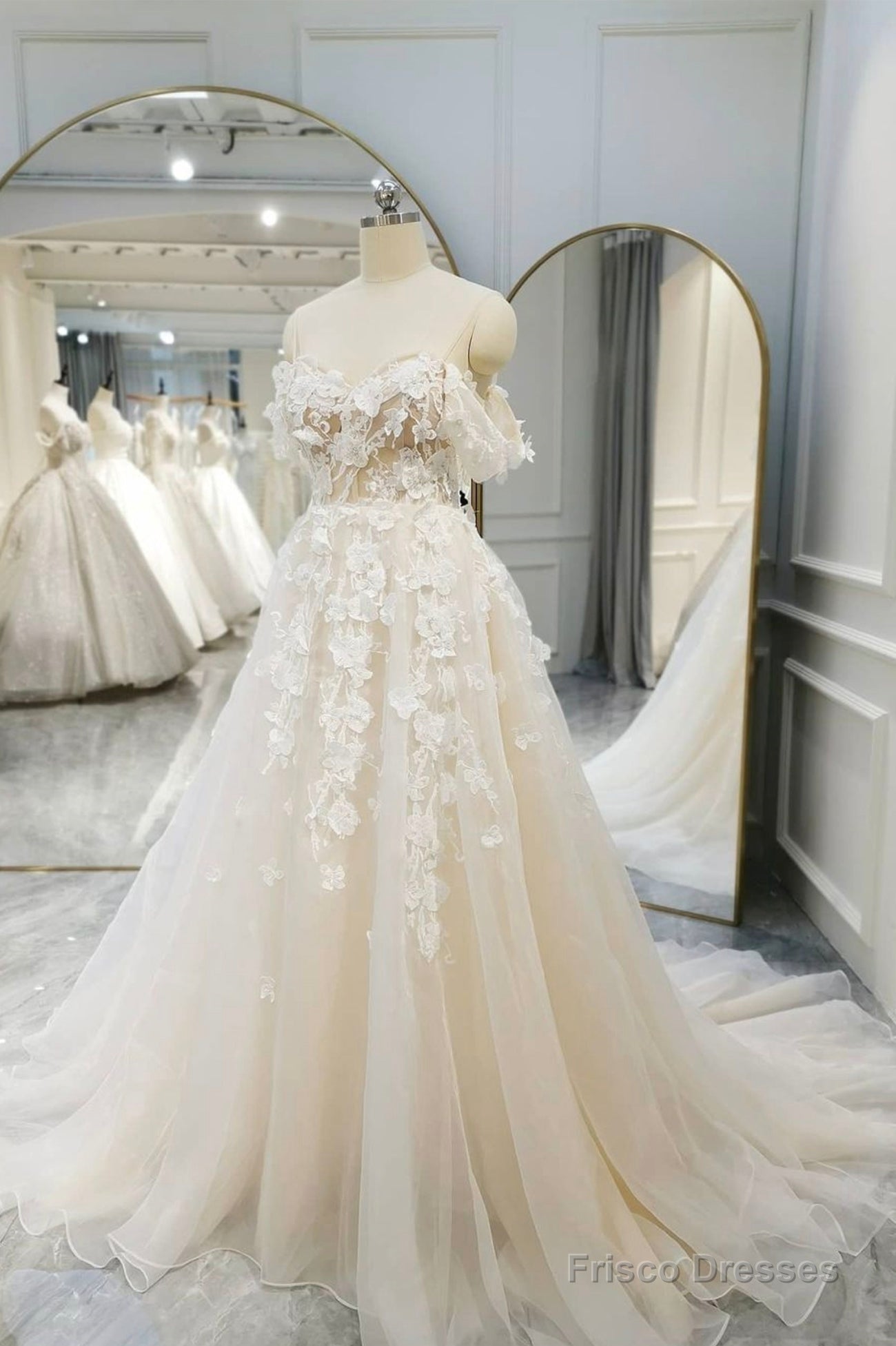 Champagne Tulle Lace Long Prom Dress, A-Line Evening Gown Secondary image