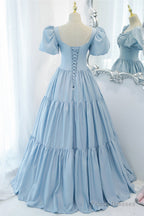 Blue A-Line Long Prom Dress, Blue Formal Evening Dress