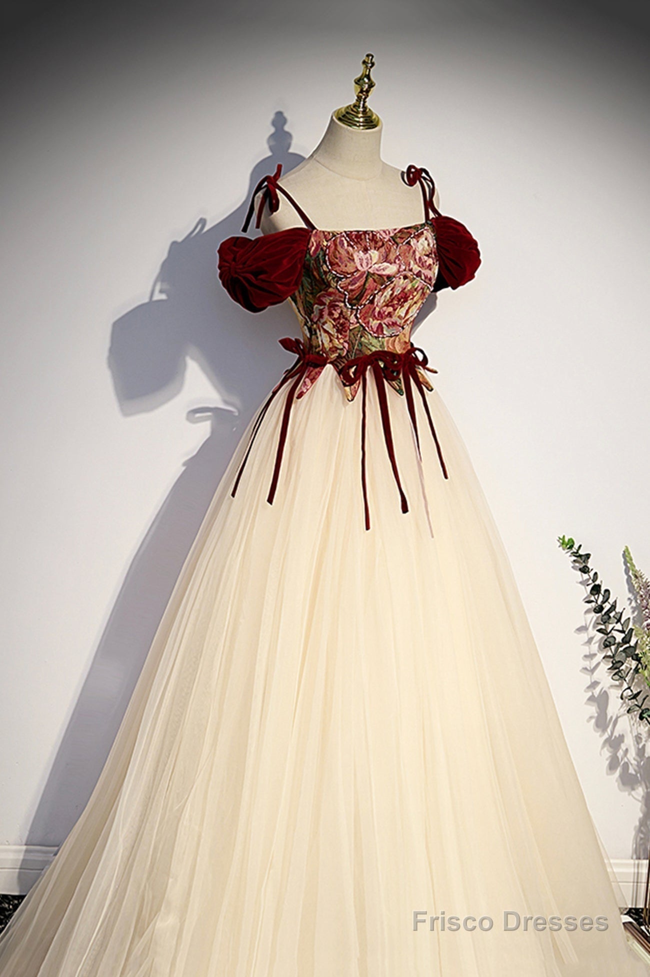Champagne Tulle Spaghetti Strap Long Prom Dress, A-Line Formal Evening Dress Secondary image