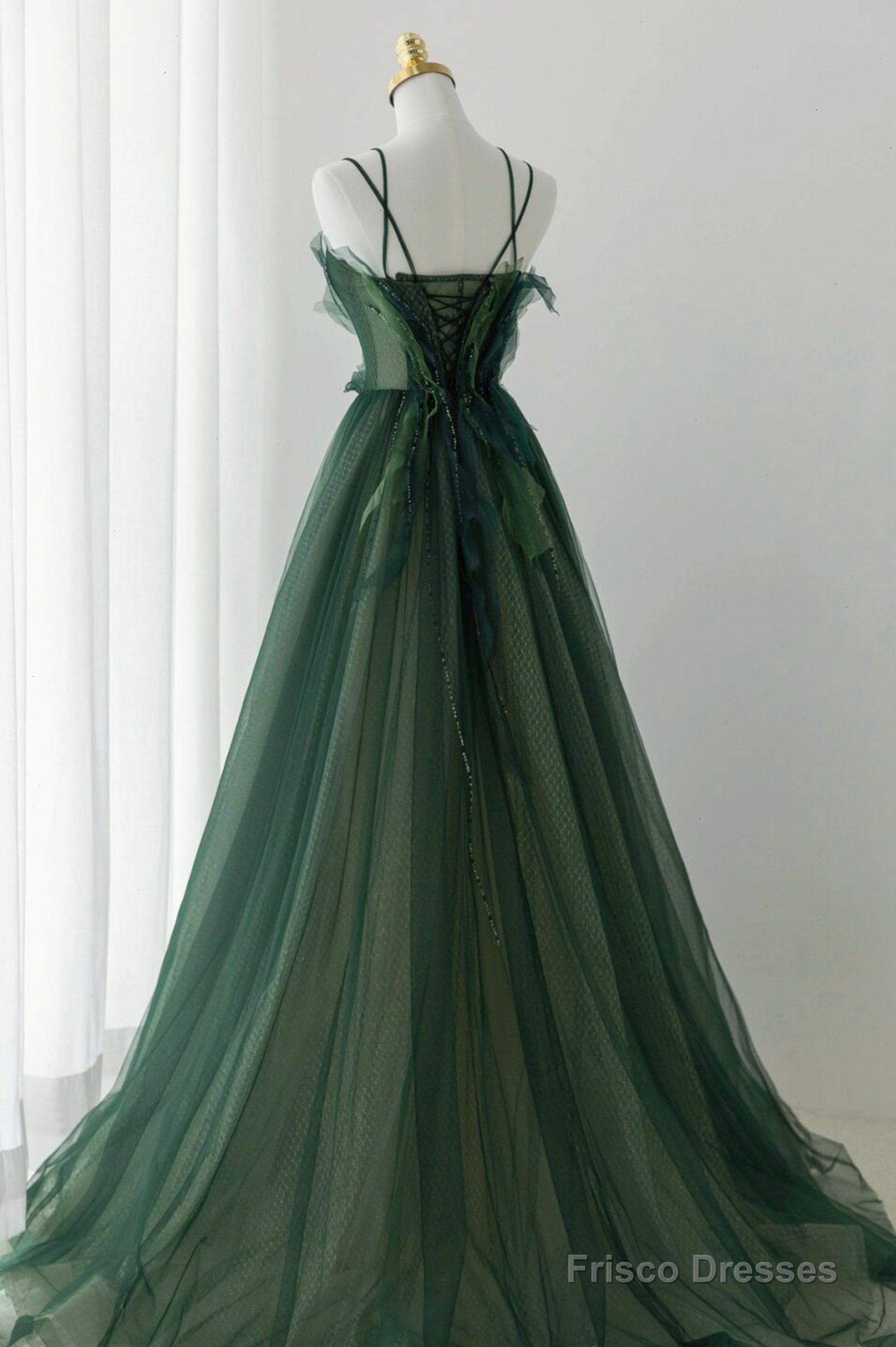 Green Tulle Long A-Line Prom Dress, Green Formal Evening Dress Secondary image