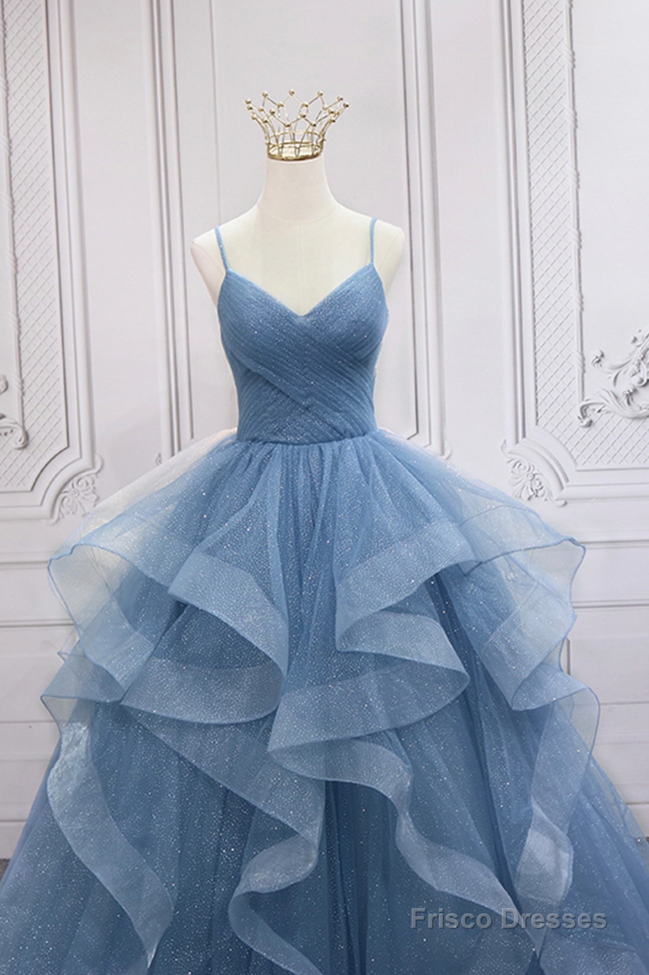 Blue V-Neck Tulle Long Formal Gown, A-Line Blue Evening Dress Secondary image