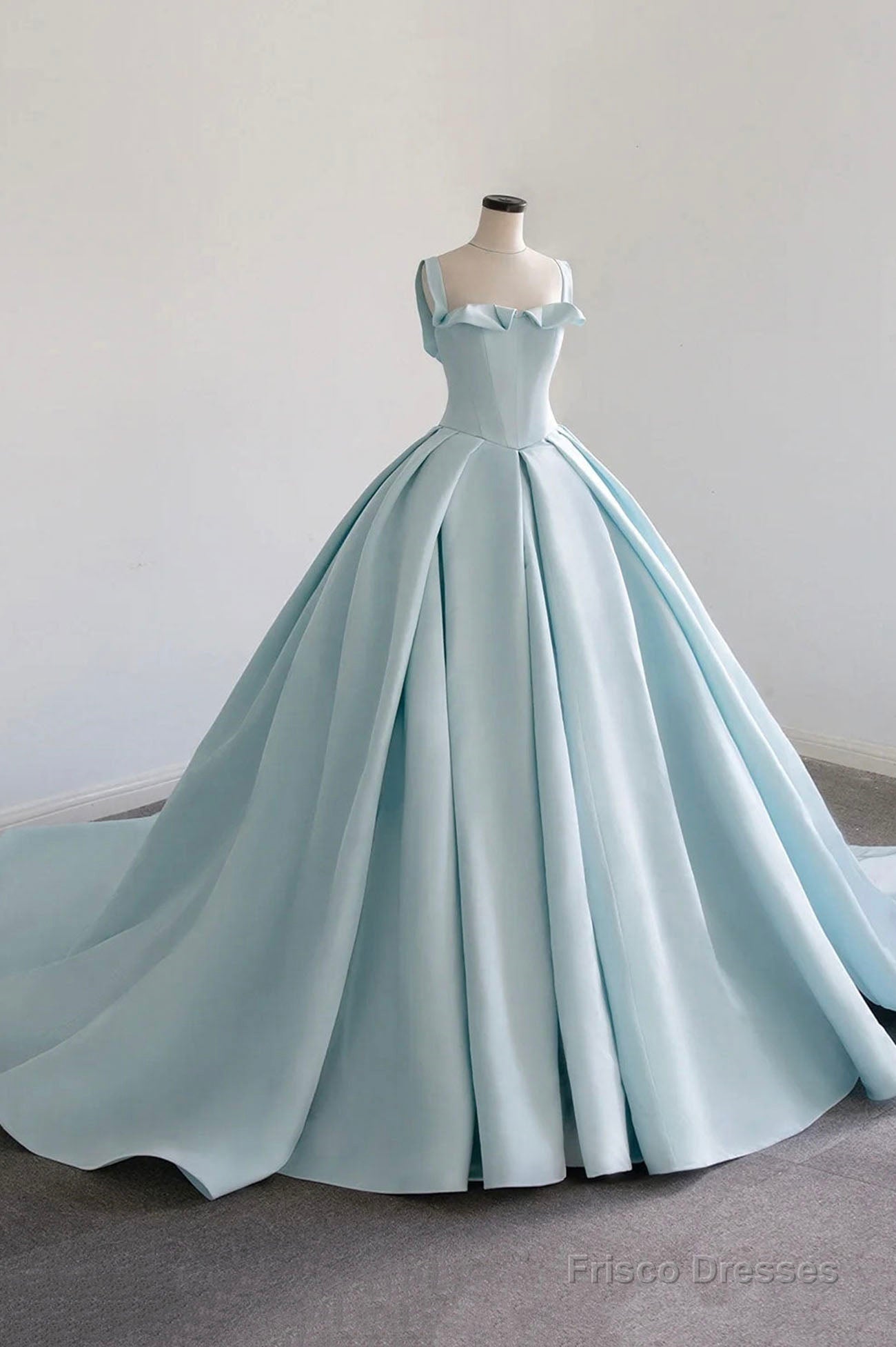 Blue Satin Long A-Line Ball Gown, Blue Evening Gown with Train Main image