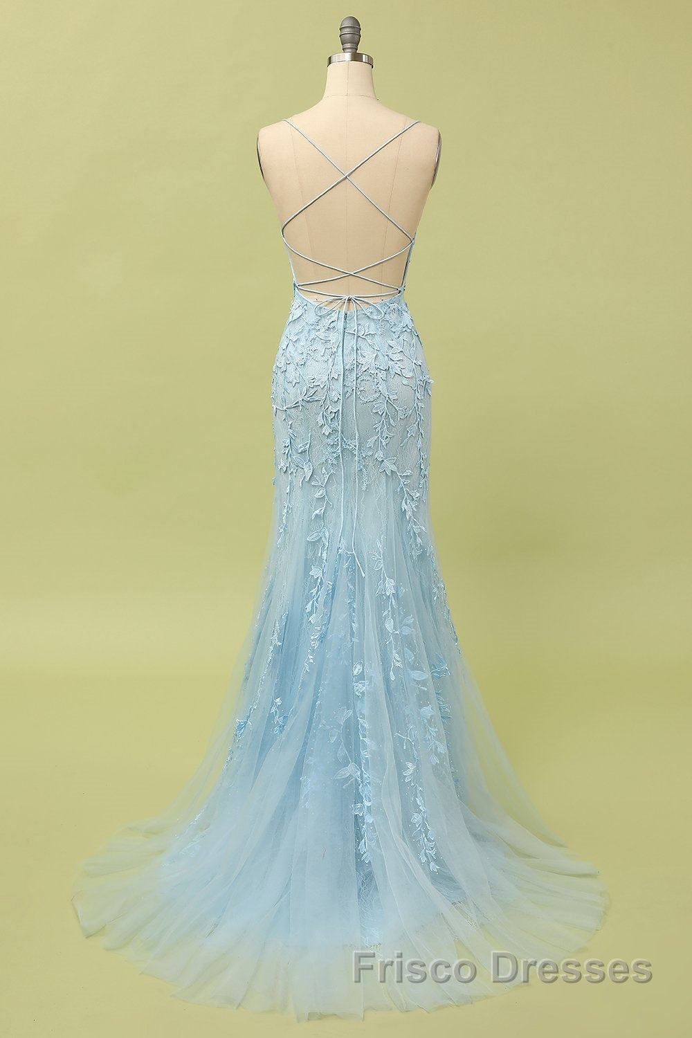 Mermaid Blue Long Formal Prom Dresses Backless Evening Dresses