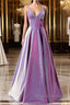 A-Line Long Formal Prom Dress Spaghetti Straps Lilac Evening Dress