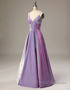 A-Line Long Formal Prom Dress Spaghetti Straps Lilac Evening Dress