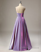 A-Line Long Formal Prom Dress Spaghetti Straps Lilac Evening Dress