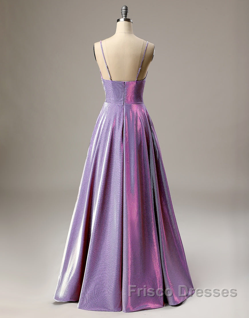 A-Line Long Formal Prom Dress Spaghetti Straps Lilac Evening Dress