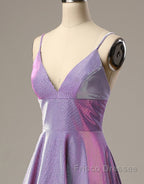 A-Line Long Formal Prom Dress Spaghetti Straps Lilac Evening Dress