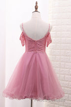 Chic Tulle Lace Spaghetti Strap With Beading Homecoming Dress