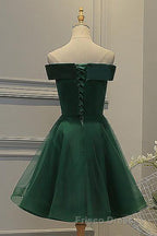 Dark Green Strapless A Line Appliques Tulle Homecoming Dress