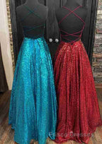 Fantasy Formal Prom Dress, Princess A-line Bateau Sleeveless Sequined Long/Floor-Length Formal Prom Dress