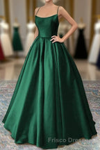 Green Satin Lace-Up Long Formal Prom Dress, Green Satin Long Formal Prom Dress Evening Dress