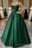 Green Satin Lace-Up Long Formal Prom Dress, Green Satin Long Formal Prom Dress Evening Dress