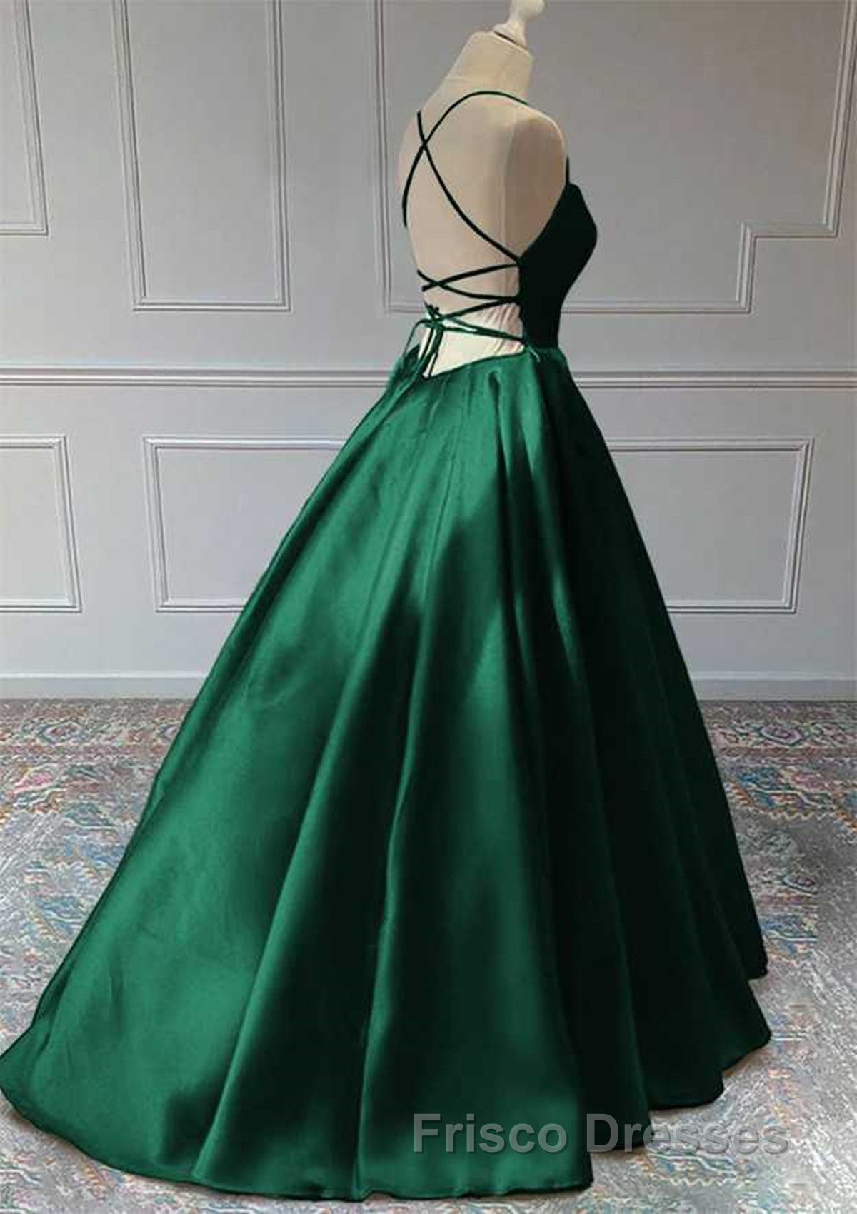 Green Satin Lace-Up Long Formal Prom Dress, Green Satin Long Formal Prom Dress Evening Dress Secondary image