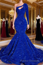 Blue sequin mermaid Formal Prom Dress, shimmery African women party Dress