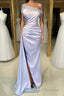 chic & modern lilac sheath strapless beaded pleats Formal Prom evening Dress