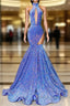 High Neck Sleeveless Illusion Sequined Trumpet Party Formal Prom Evening Dress For Black Women