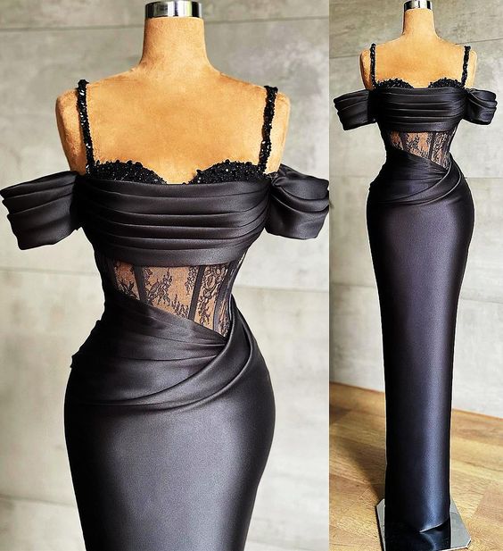 2026 Plus Size Arabic Aso Ebi Black Lace Beaded Prom Dresses Spaghetti Sheath Satin Evening Formal Party Second Reception Gowns Main image