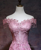 Burgundy Tulle Lace Off Shoulder Long Formal Prom Dress, Burgundy Lace Evening Dress