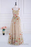 Dusty Pink Sequined Floral Appliques A-line Long Formal Prom Dress