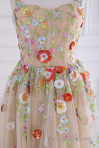 Dusty Pink Sequined Floral Appliques A-line Long Formal Prom Dress