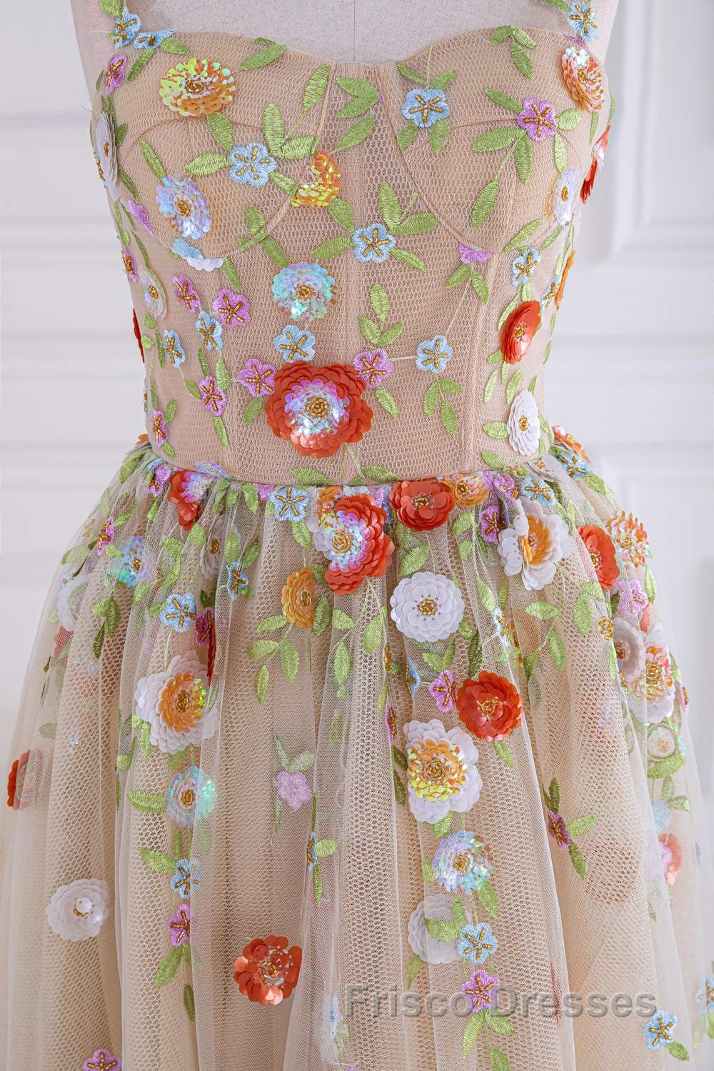 Dusty Pink Sequined Floral Appliques A-line Long Formal Prom Dress