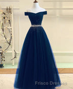 Burgundy Tulle Off Shoulder Long Formal Prom Dress, Burgundy Evening Dress