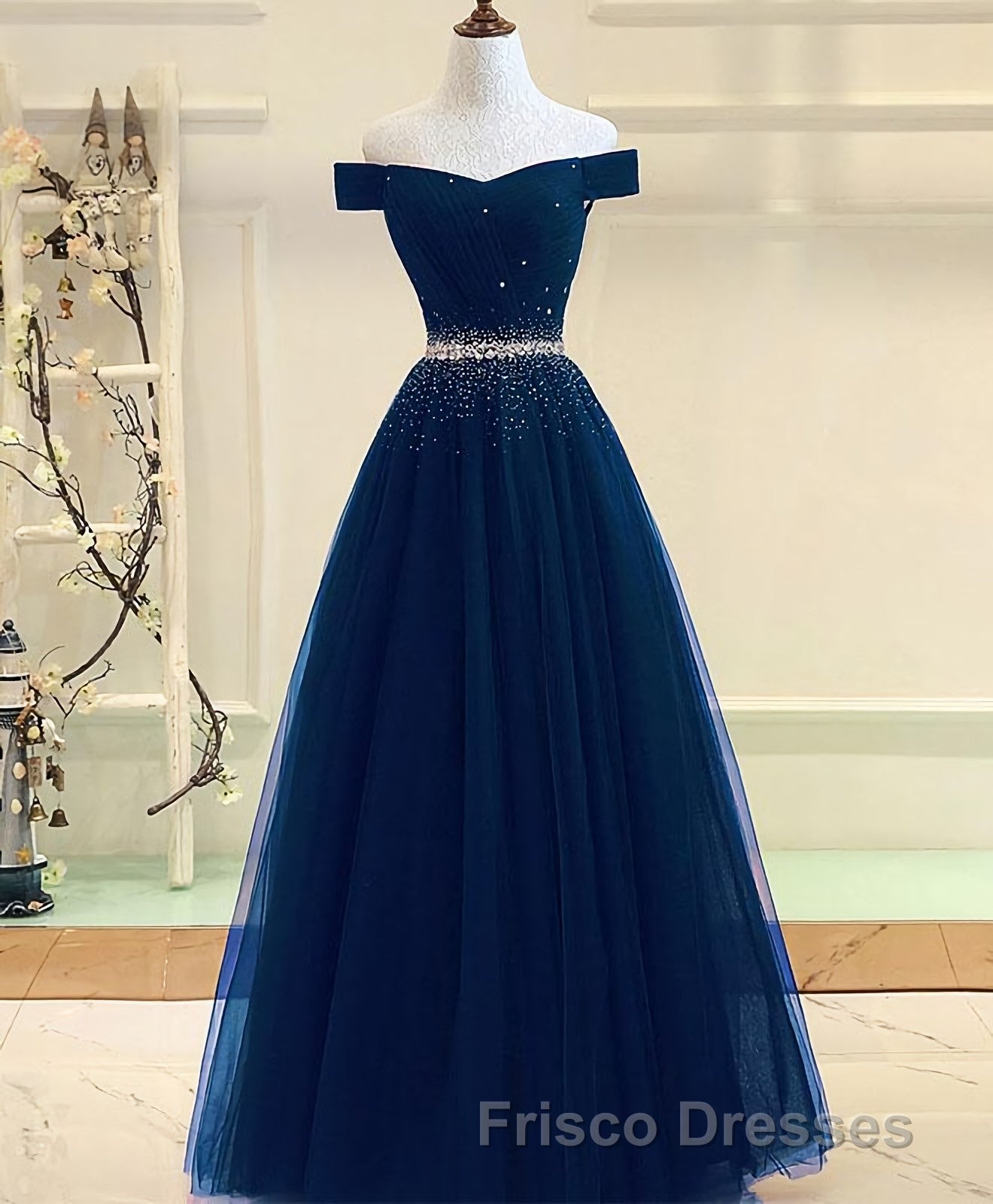 Burgundy Tulle Off Shoulder Long Formal Prom Dress, Burgundy Evening Dress