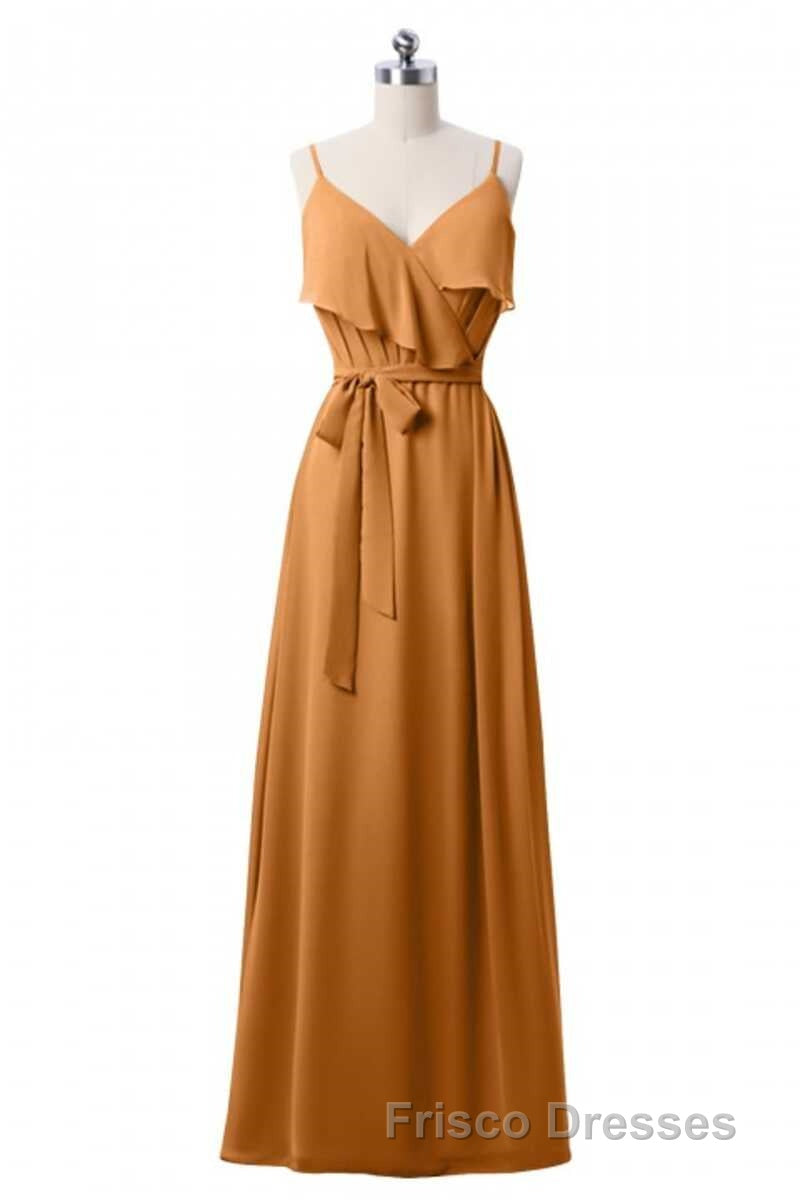 Mauve Pink Chiffon Spaghetti Straps Ruffled A-Line Bridesmaid Dress