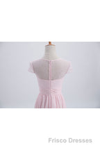 Princess Pink Chiffon and Lace Short Sleeves Bridesmaid Dress
