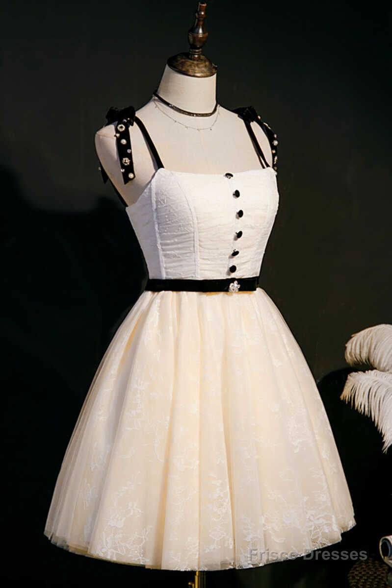 Beige Straps Backless A-Line Short Homecoming Dress Secondary image