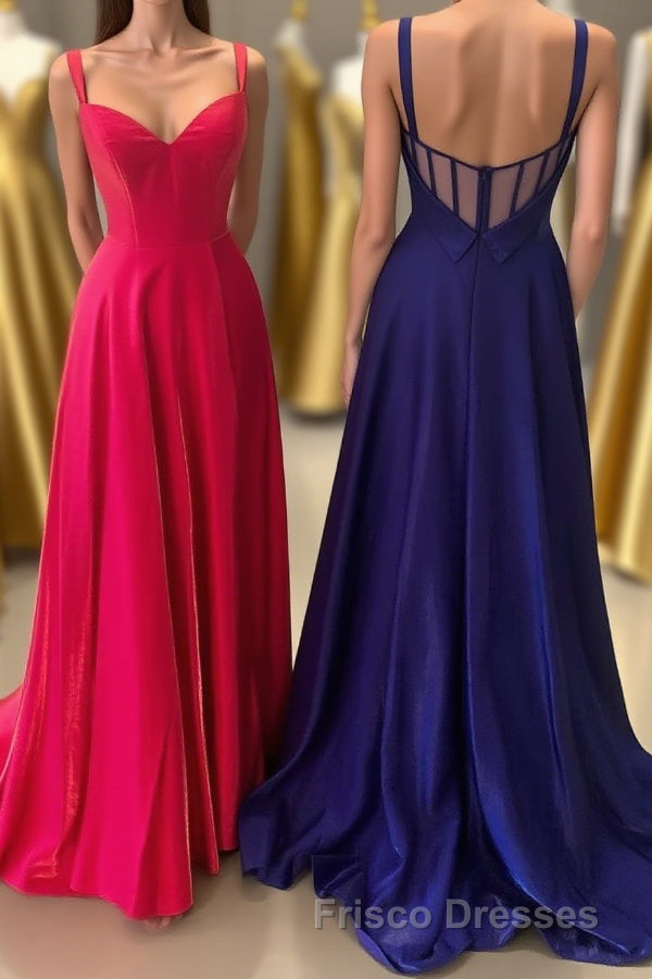 Neon Pink V-Neck Straps A-Line Formal Prom Dress