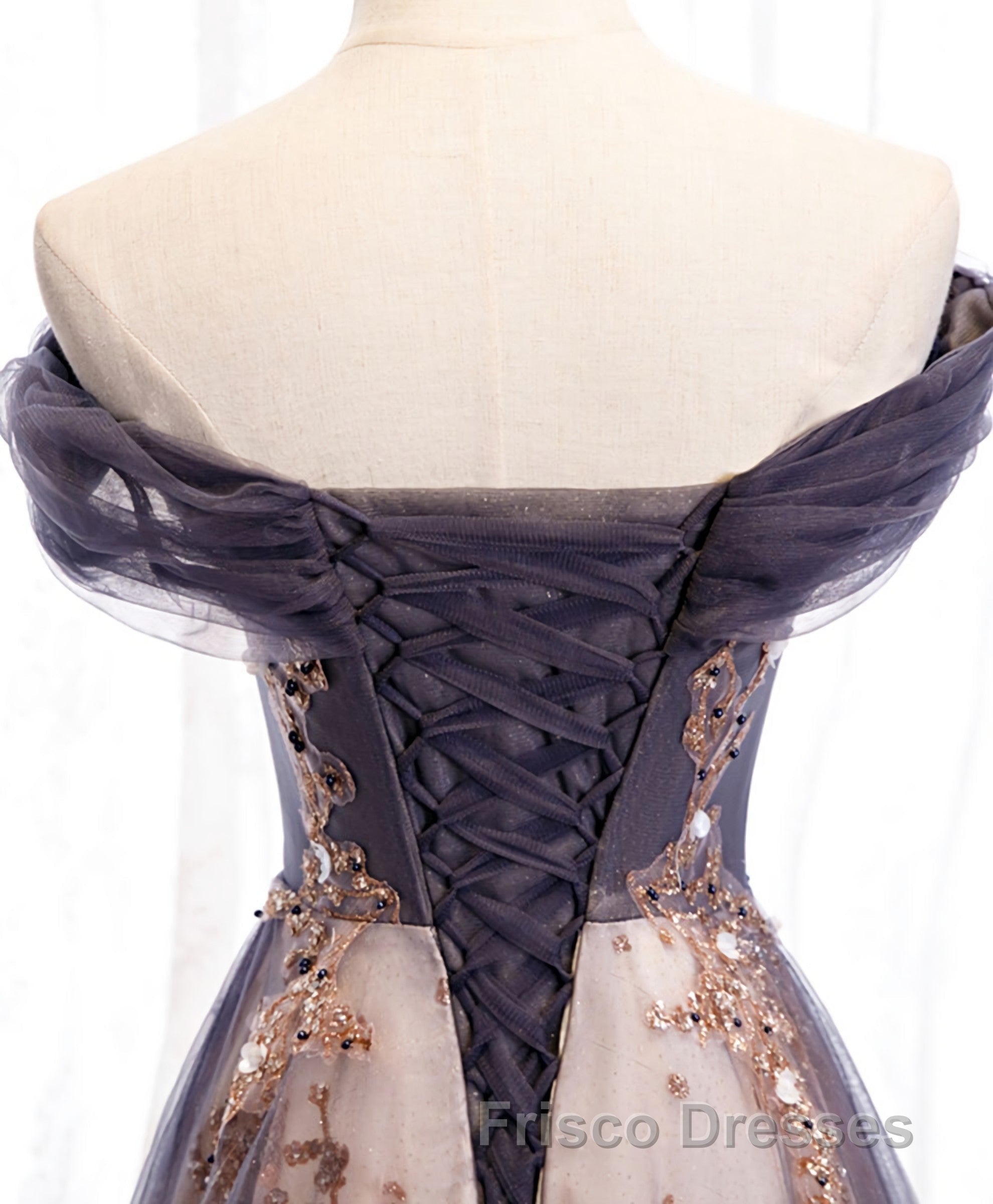 Unique Tulle Off Shoulder Lace Long Formal Prom Dress, Lace Formal Prom Dress