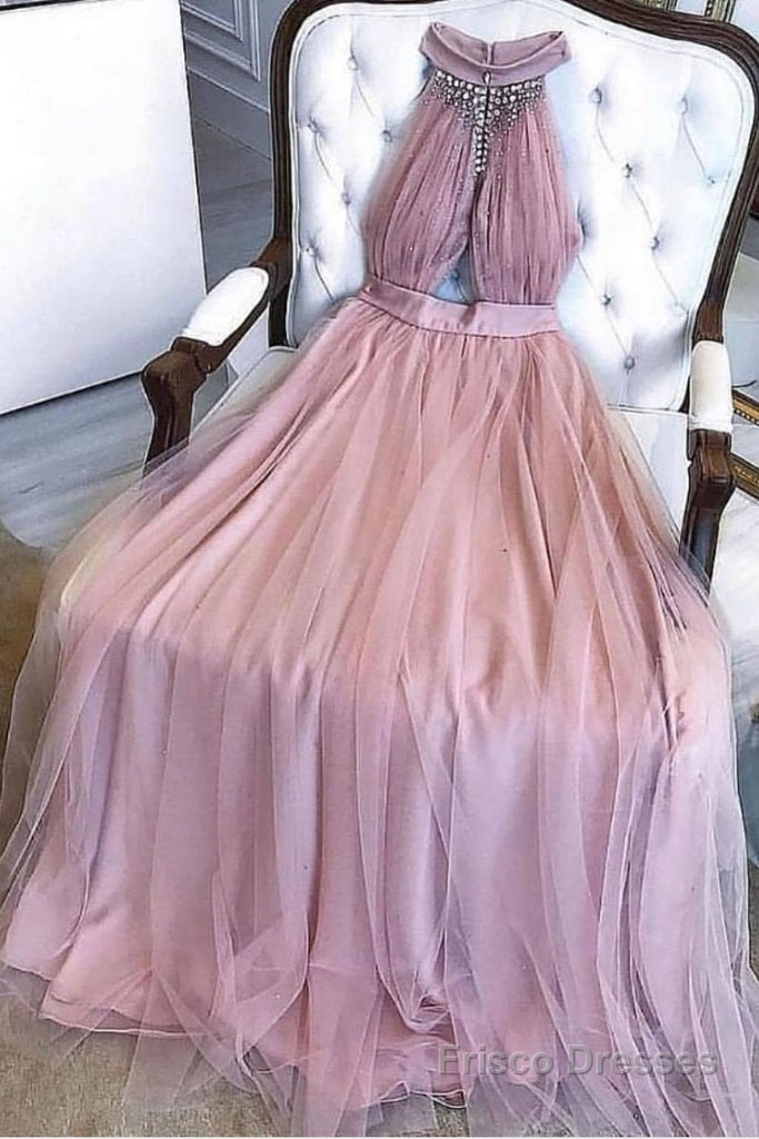 A-line Dusty Pink Prom Dresses Long Beading Formal Dresses Main image
