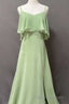 Ruffles Sage Green Straps A-Line Long Bridesmaid Dress with Slit