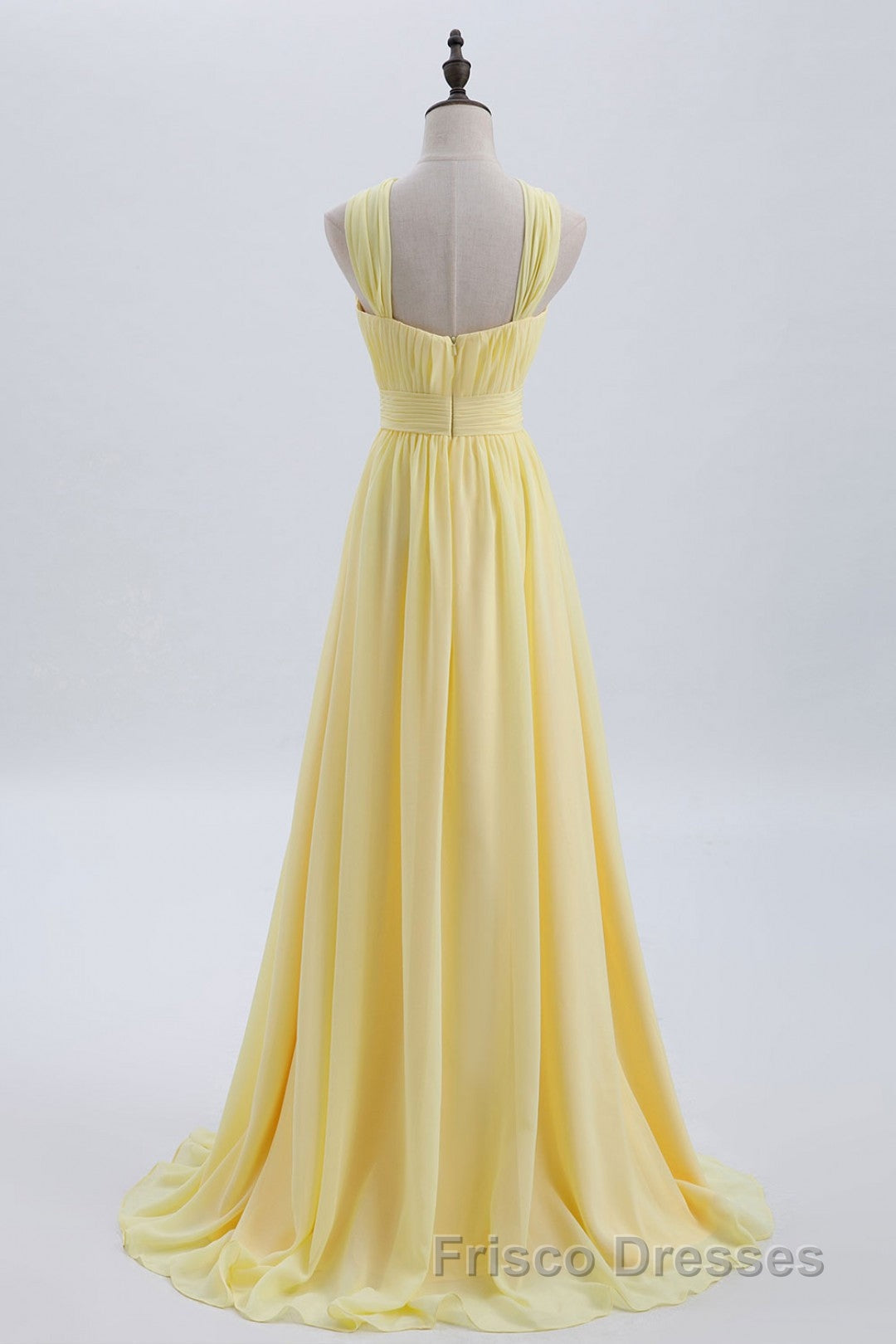 Cross Front Yellow Pleated Chiffon Long Bridesmaid Dress Secondary image