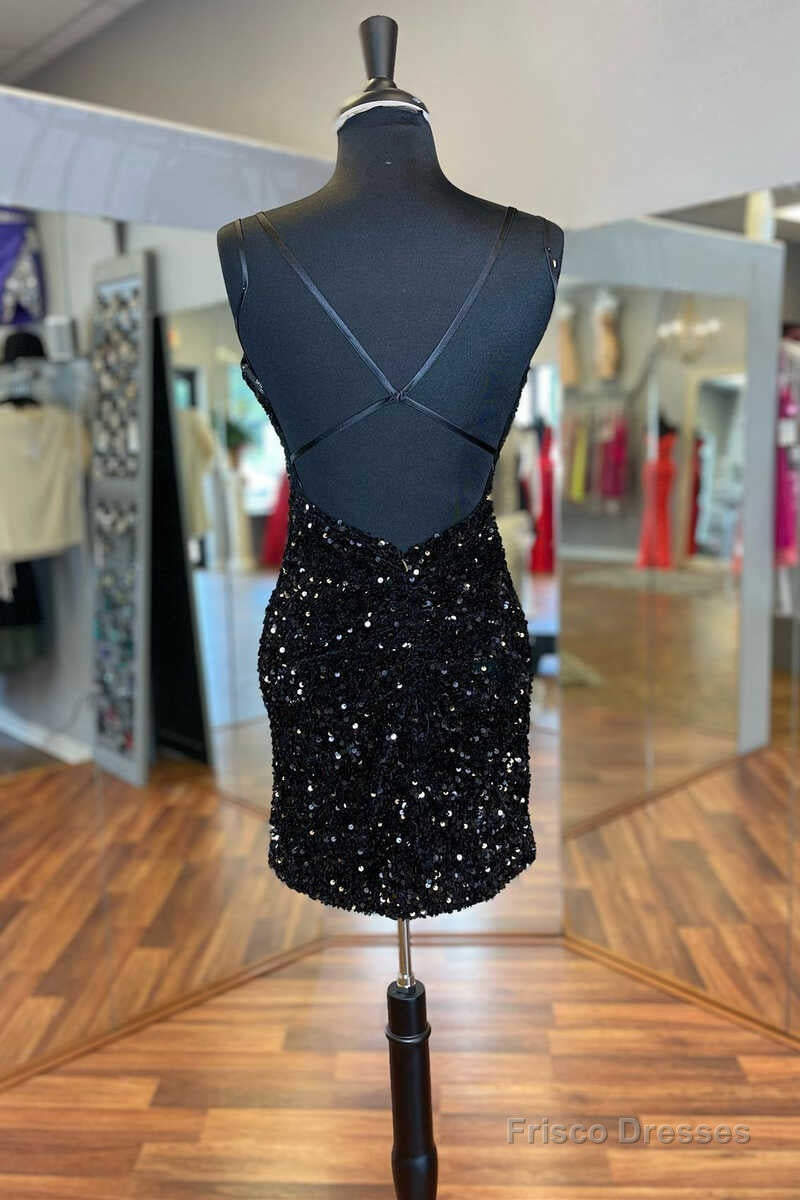 Black Sequins V-Neck Backless Short Party Dress Secondary image