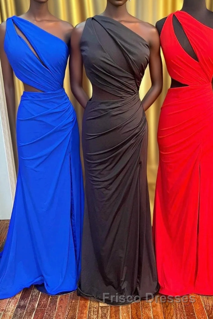 One-Shoulder Keyhole Cutout Mermaid Long Formal Prom Dress with Slit Main image