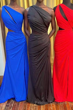 One-Shoulder Keyhole Cutout Mermaid Long Formal Prom Dress with Slit
