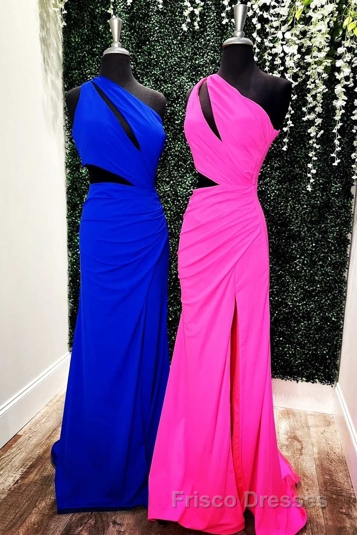 One-Shoulder Keyhole Cutout Mermaid Long Formal Prom Dress with Slit